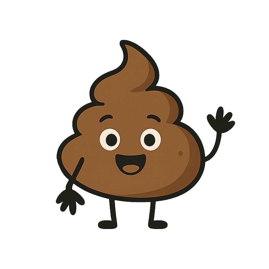 #2Crew cartoon poop mascot waving